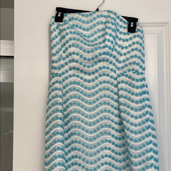 Lilly Pulitzer Teal and White A-Line Strapless Dress - Picture 1 of 4